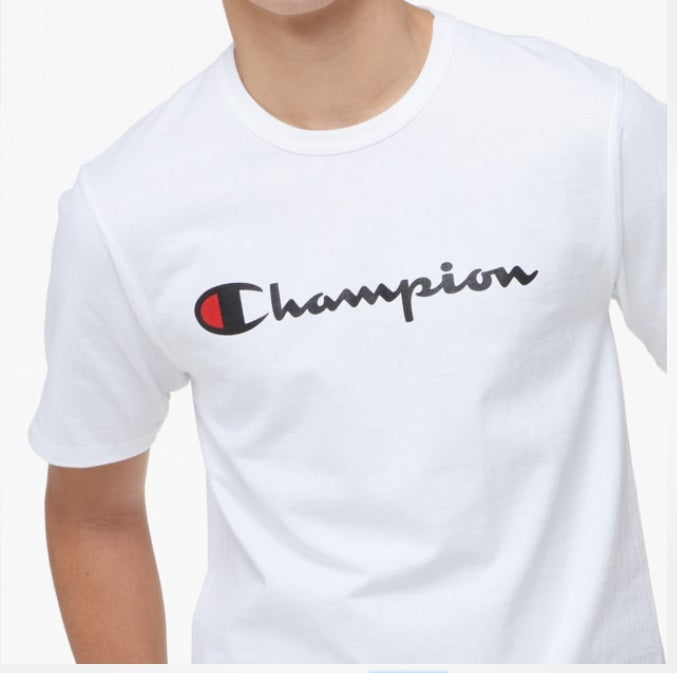 Champion Script Tee (White) (Black/Red Wording) - Men - DistriSneaks