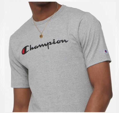 Champion Script Tee (Grey) (Black/Red Wording) - Men - DistriSneaks