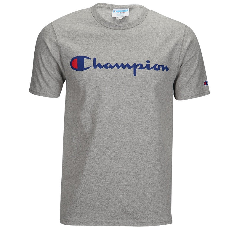 Champion Script Tee (Grey) (Blue/Red Wording) - Men - DistriSneaks